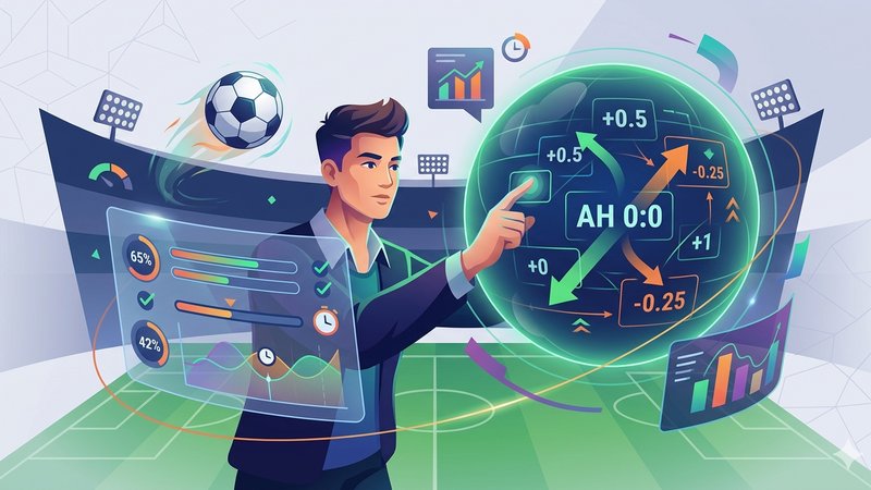 Современная иллюстрация с футбольным мячом и графиками для руководства по ставкам с азийским гандикапом
